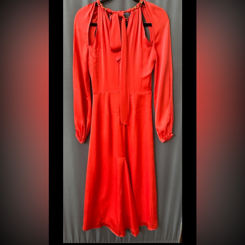 Veronica Beard silk blend, chain detail midi dress, sz 0, new, watermelon color - Picture 7 of 13